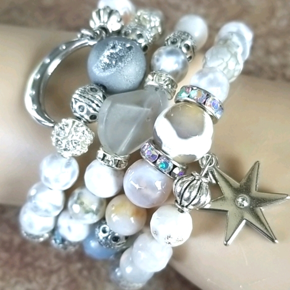 Tibetan Agate Druzy Moon & Star Wrap Bracelet